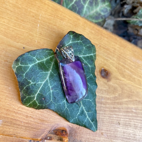 Sterling Silver and Fluorite Rectangular Crystal Pendant - Picture 2 of 4